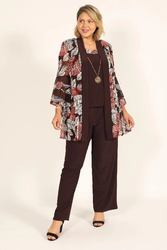 Women's Trendy Casual Outfit R&M Richards 7496 Two Piece Print Pant Suit