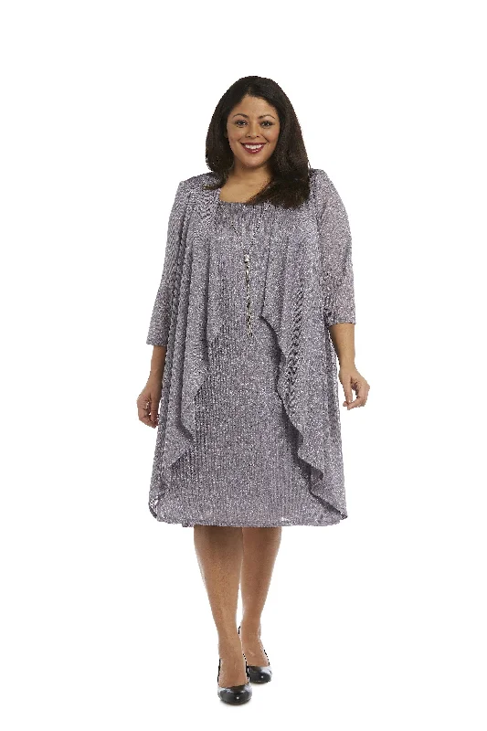 Women's Effortless Casual Outfit R&M Richards 1647W Short Plus Size Metallic Dress