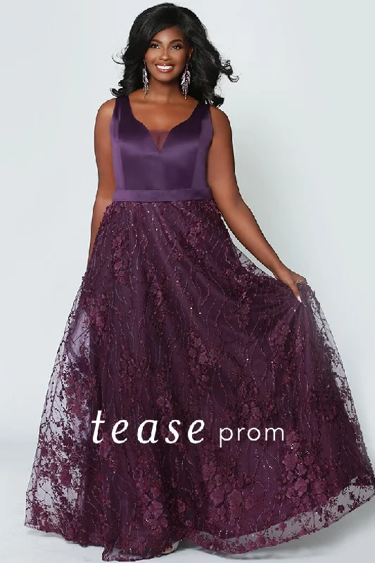 Women's Evening Wear Attire Tease Prom 1952 Size 14 Aubergine plus sized prom dress v neckline formal gown