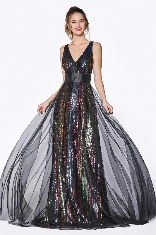 Casual Chic Clothing For Women Cinderella Divine CS033 Long Multi Color Sequins Prom Gown