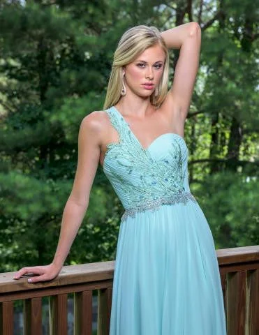 Women's Clothing Apparel Sets Vienna 8189 Size 2 Aqua Prom Dress Pageant Gown One Shoulder Chiffon Crystal