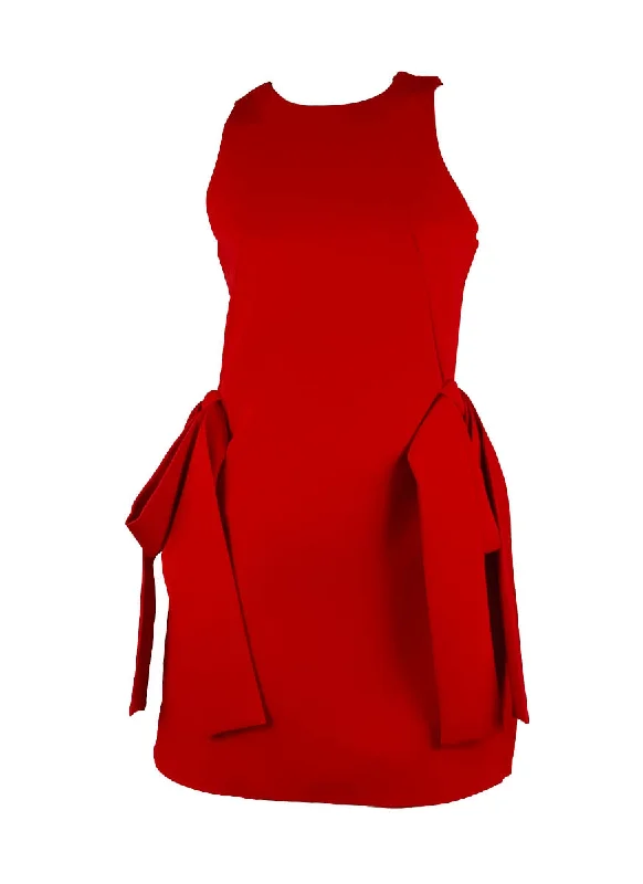 Women's Contemporary Clothing D240038 Bow Waisted Puffy Sleeveless Mini Dress *Red