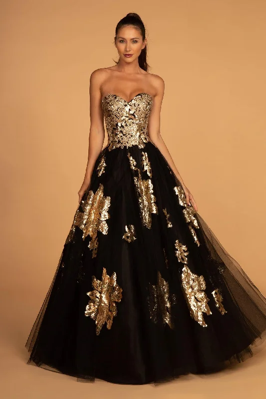 Women's Casual Outfit Black and Gold Sweetheart Long Prom Dress