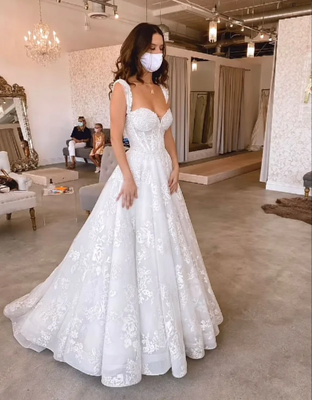 Women's Outerwear Clothing Charming A-line White Tulle Lace Wedding Dress,White Bridal Dress Y2242