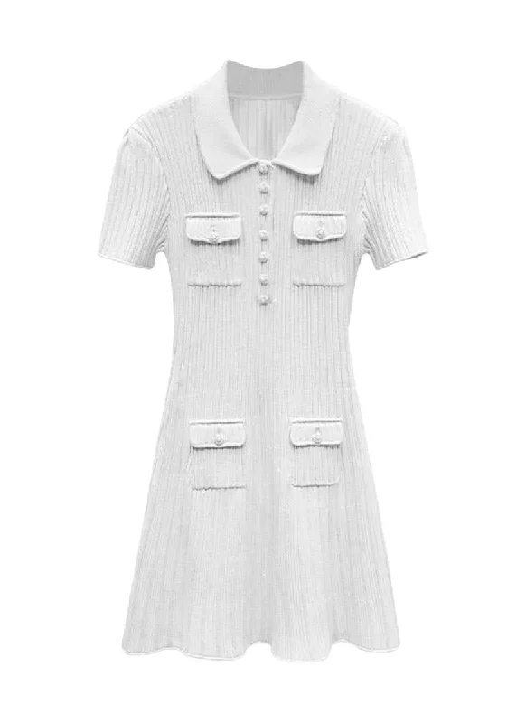 Women's Vacation Outfit O240017 Short Sleeve Knitted Mini Dress *Last Piece