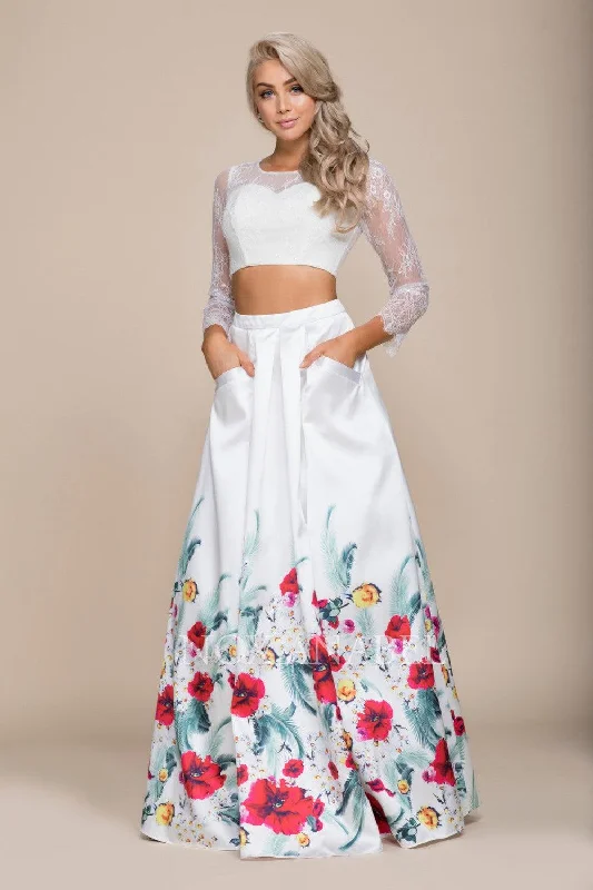 Formal Outfit For Women Long Two Piece Prom Sexy Dress with Pockets