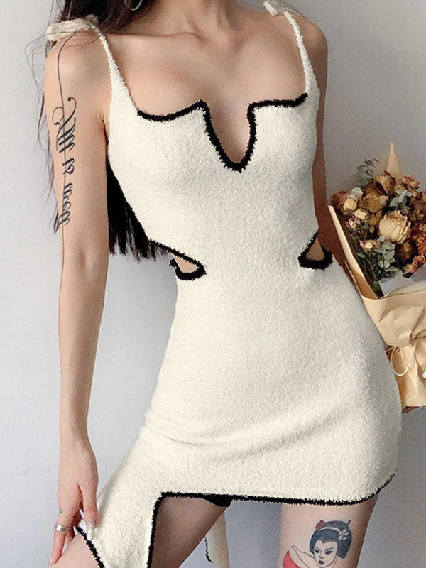 Women's Outfit Cutout Tie Strap Knit Mini Dress