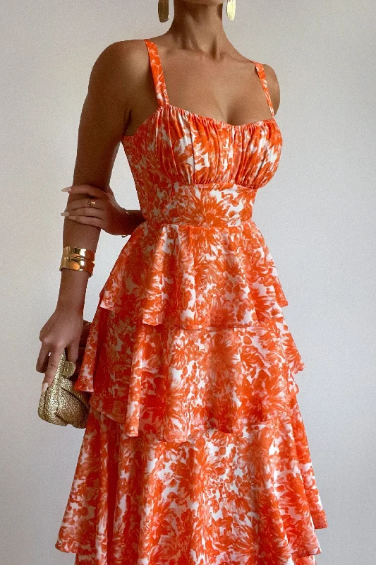 Women's Charming Outfit For Events Darcy Floral Maxi Dress - Orange