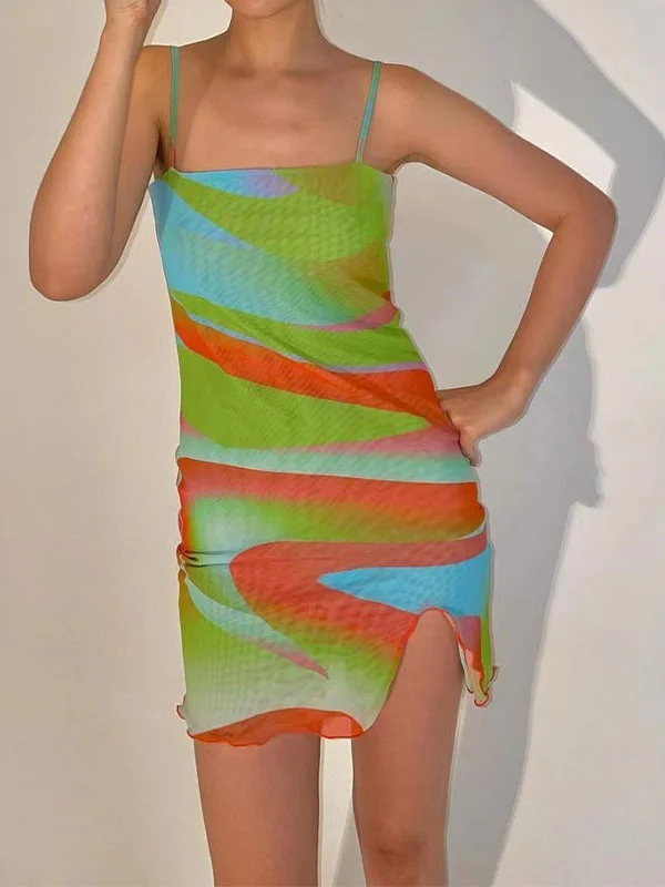 Fashionable Women's Clothes Multi Color Mesh Mini Dress