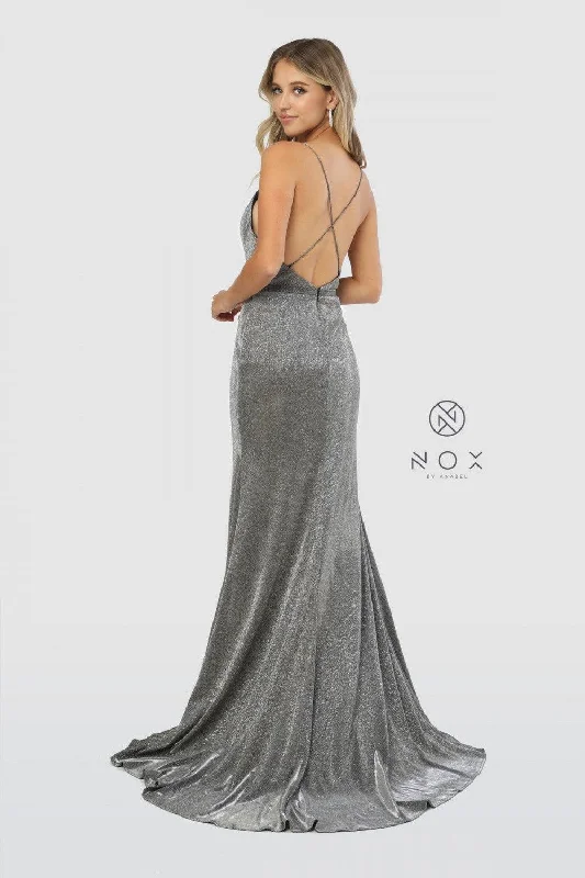 Women's Date Night Outfit Long Metallic Open Back Prom Dress Evening Gown