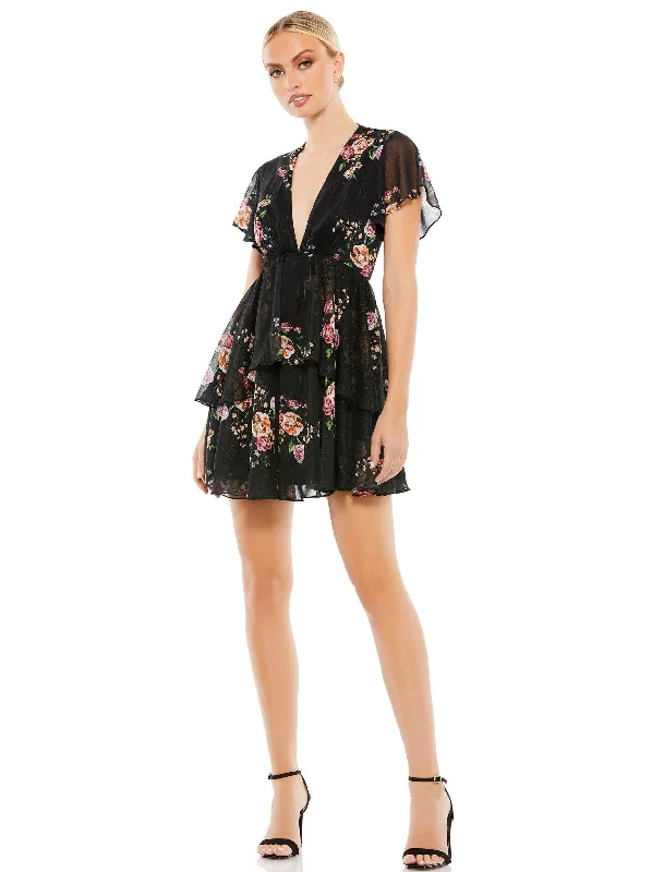 Casual Chic Women's Clothes Mac Duggal 55673 Short Floral Print Cocktail Dress