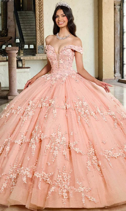 Women's Vintage Attire Rachel Allan RQ1134 - 3D Floral Embellished Off-Shoulder Ballgown