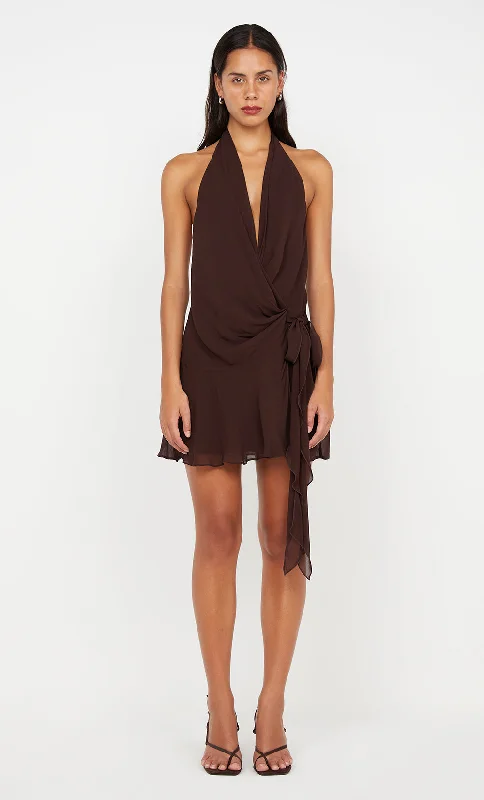 Women's Transitional Clothes CELYSE MINI DRESS - DARK CHOCOLATE