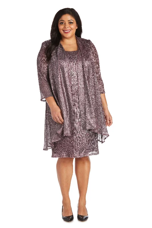 Elegant Women's Attire R&M Richards 7261W Short Plus Size Metallic Dress