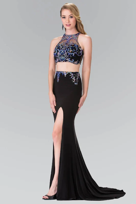 Stylish Women's Garments For Holidays Prom 2 Piece Sexy Halter Evening Gown