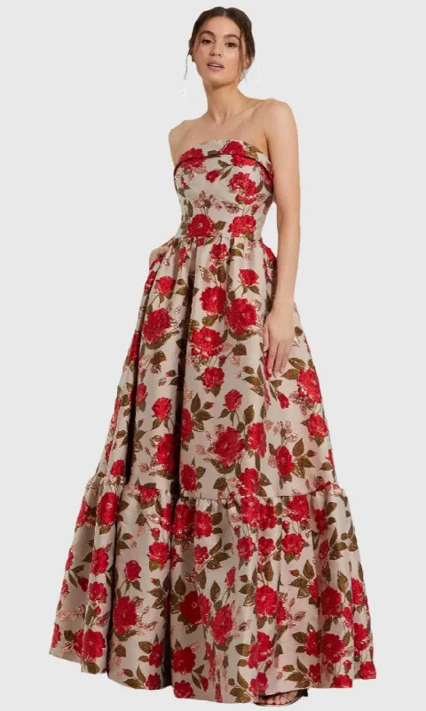 Women's Plus-Size Outfit Mac Duggal 11827 - Floral Brocade Straight Neckline Evening Gown