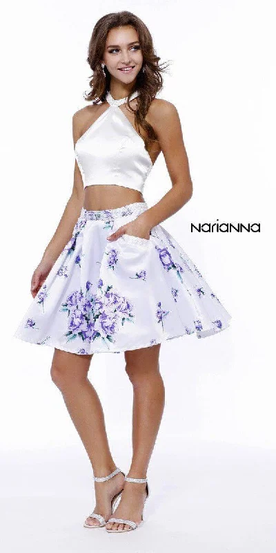 Women's Functional Apparel For Outdoor Activities Two Piece Floral Print Prom Dress Ivory/Purple