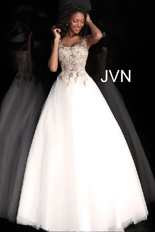 Women's Comfortable Apparel Jovani JVN 67127 Size 8 Off White Sheer Embellished Corset Ballgown Dress