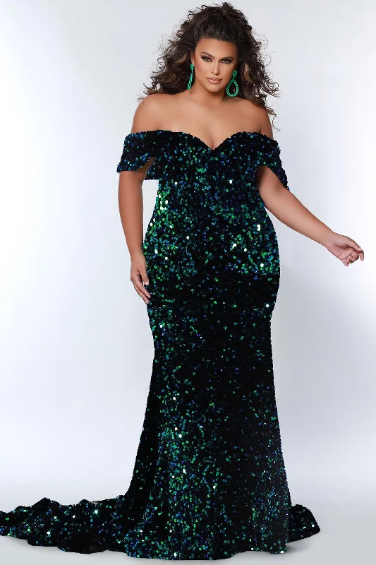 Women's Trendy Clothes Sydneys Closet JK2313 Long Off Shoulder Plus Size Formal Fitted Prom Gown