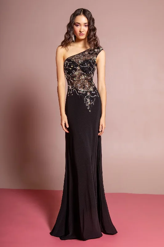 Women's Everyday Attire Prom Long Beaded One Shoulder Formal Evening Dress