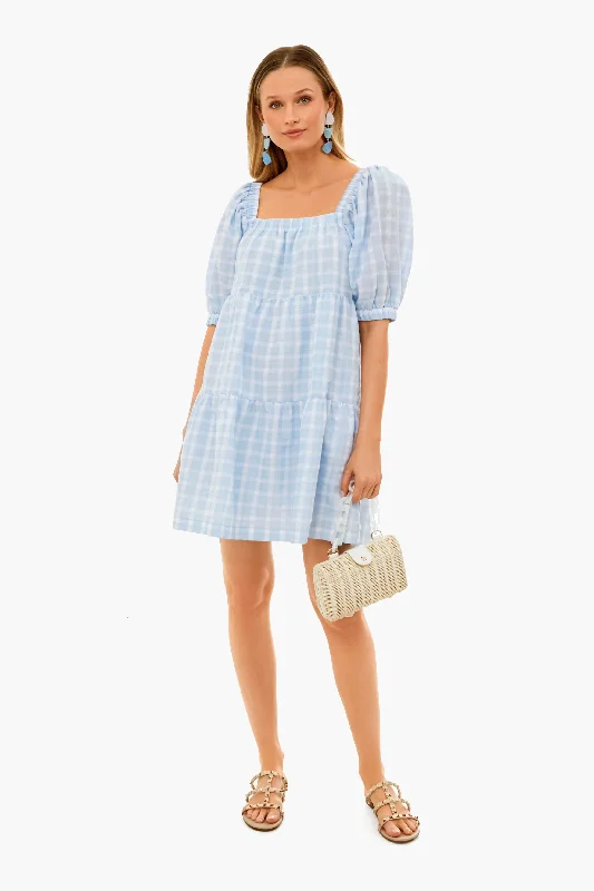 Vintage-Inspired Women's Clothes Light Blue Gingham Gretta Mini Dress