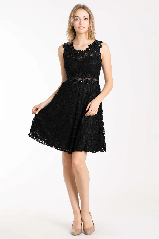 Women's Clothing Sets Cinderella Divine CF175 Short Black Lace Homecoming Prom Dress