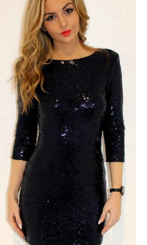 Affordable Women's Clothes Vinci Padded Sequin Mini Dress - Black