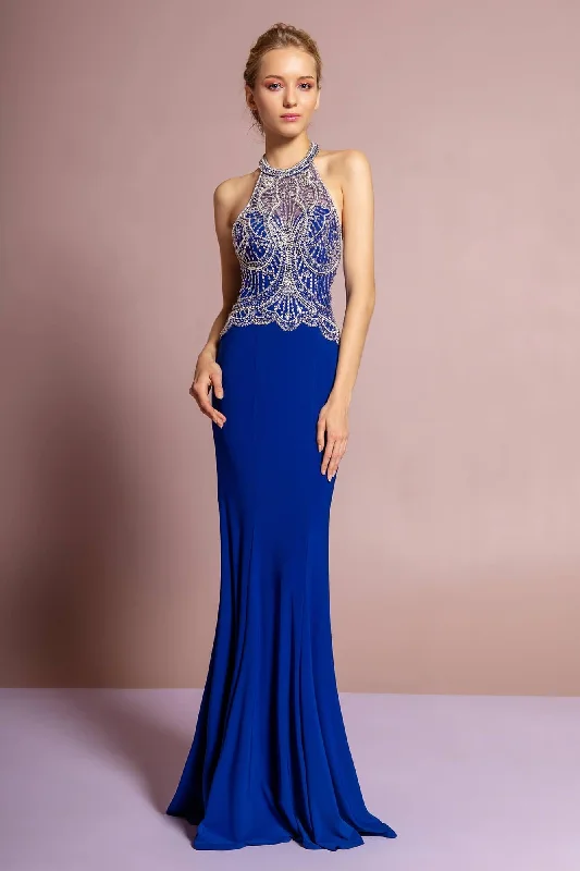 Women's Outerwear Garments Prom Long Halter Dress Beaded Bodice Evening Gown