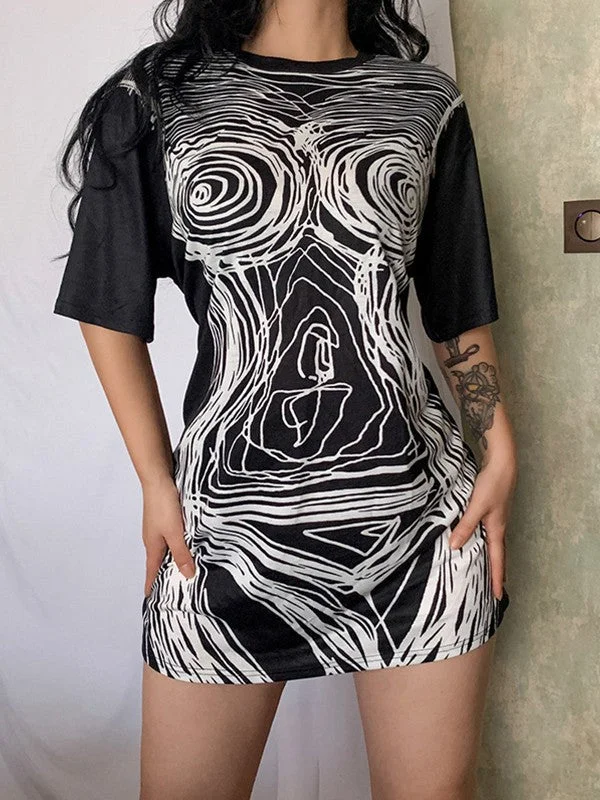 Timeless Women's Outfit Abstract Line Print Tee Mini Dress