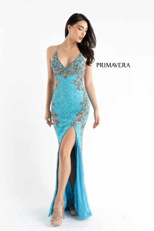 Women's Work Apparel Primavera Couture 3211 Size 6 Turquoise Sequin Prom Dress Pageant Gown Evening Formal Wear Side Slit