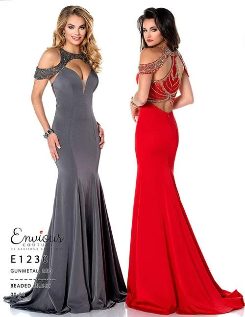 Women's Evening Garments Envious Couture 1230 Size 10 off the shoulder mermaid prom dress red pageant gown