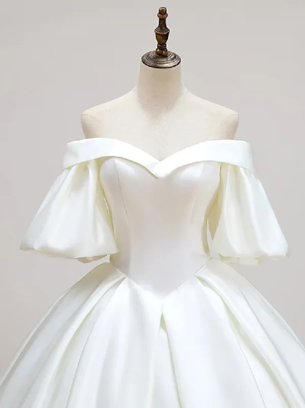 Formal Clothing For Women Simple Off-Shoulder Short Sleeves Wedding Dress Satin Chapel Train Ball Gown Bridal Dress Y2388