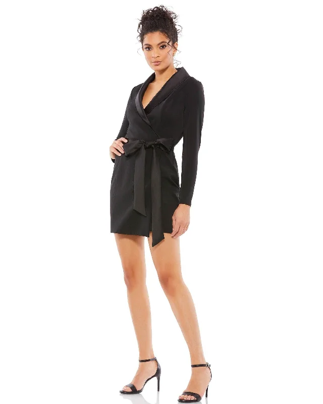 Women's Seasonal Apparel Mac Duggal 12508 Short Tuxedo Wrap Mini Dress Sale