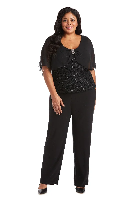 Fashionable Women's Outfit R&M Richards 7029W Plus Size Lace Caplet Pant Set