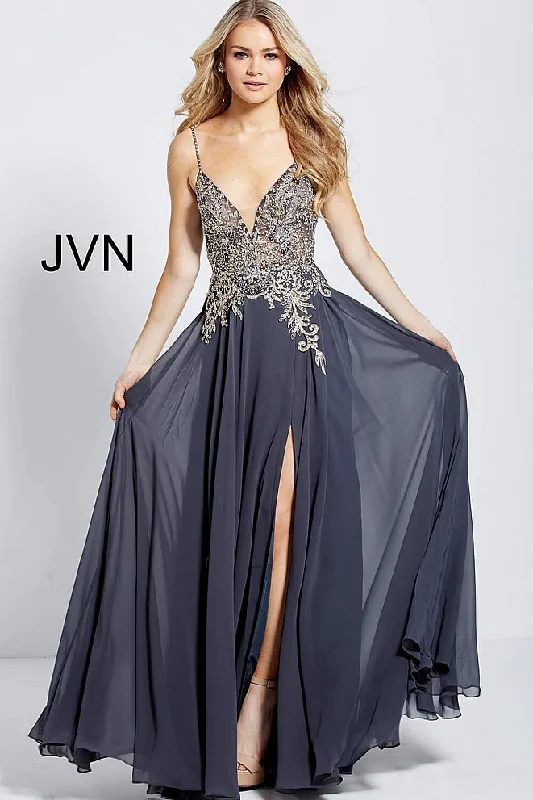 Women's Seasonal Apparel Jovani JVN55885 Size 00 Charcoal  high slit flowy Prom Dress Pageant Gown