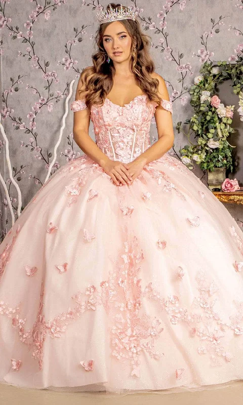 Women's Stylish Casual Garments GLS by Gloria GL3301 - 3D Floral Embellished Off-Shoulder Ballgown