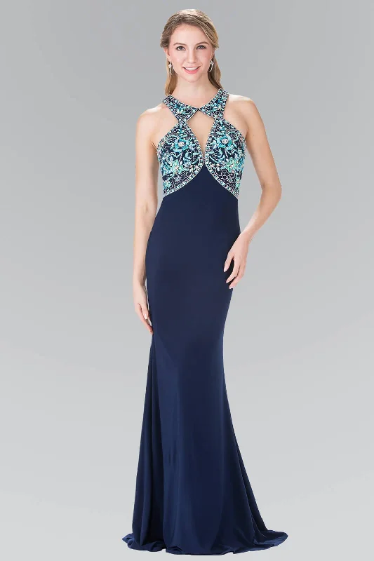 Women's Seasonal Attire Long Formal Prom Beaded Halter Dress Evening Gown