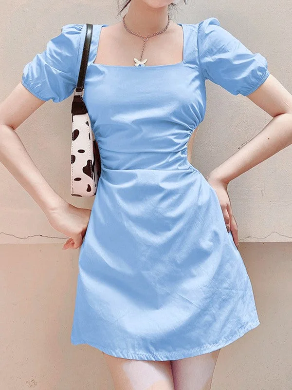 Women's Elegant Apparel Ruched Cutout Puff Sleeve Mini Dress