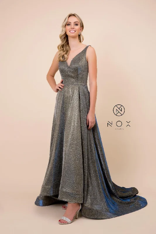 Trendy Athleisure Clothing For Women Long Metallic Prom Dress Evening Gown with Pockets