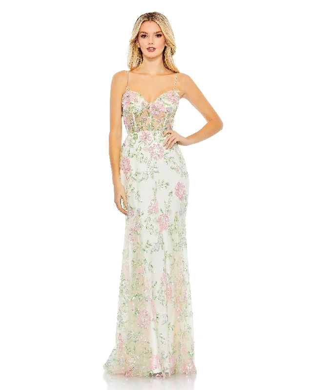 Women's Athletic Garments Mac Duggal 68180 Long Floral Fitted Prom Gown