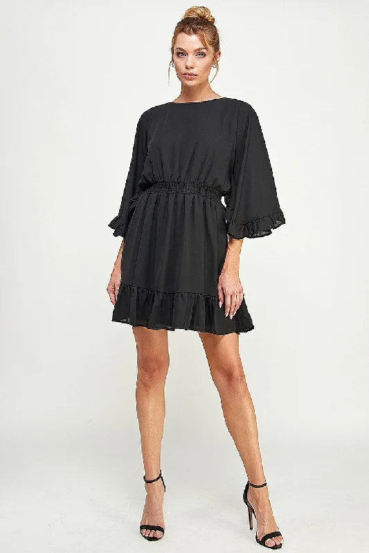 Women's Vacation Attire Short Ruffled Sleeve Mini Dress