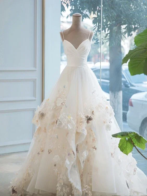 Women's Casual Wear Clothing A Line Straps Wedding Dress ,White Bridal Dress Y2121