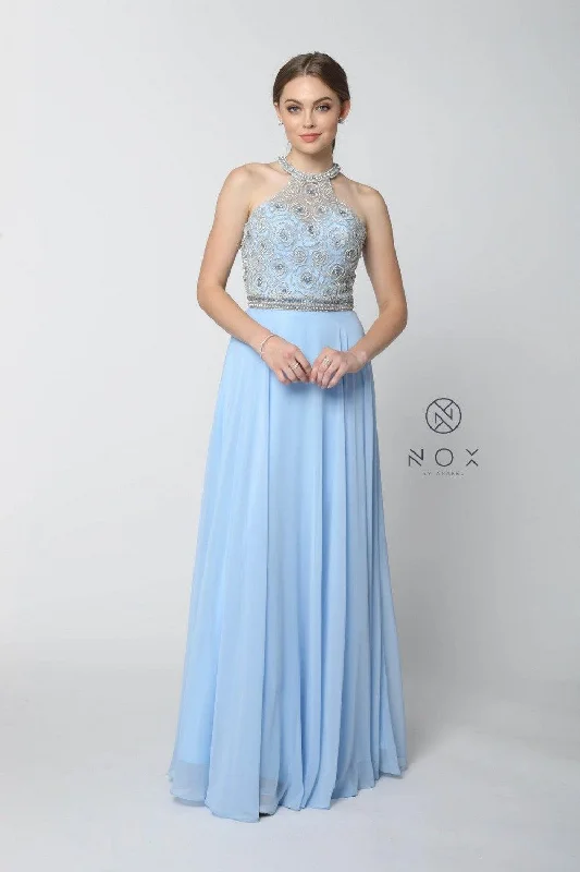 Women's Plus-Size Outfit Long High Neck Jeweled Prom Dress