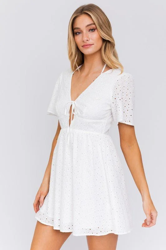 Women's Casual Wear Outfit White Eyelet Mini Dress