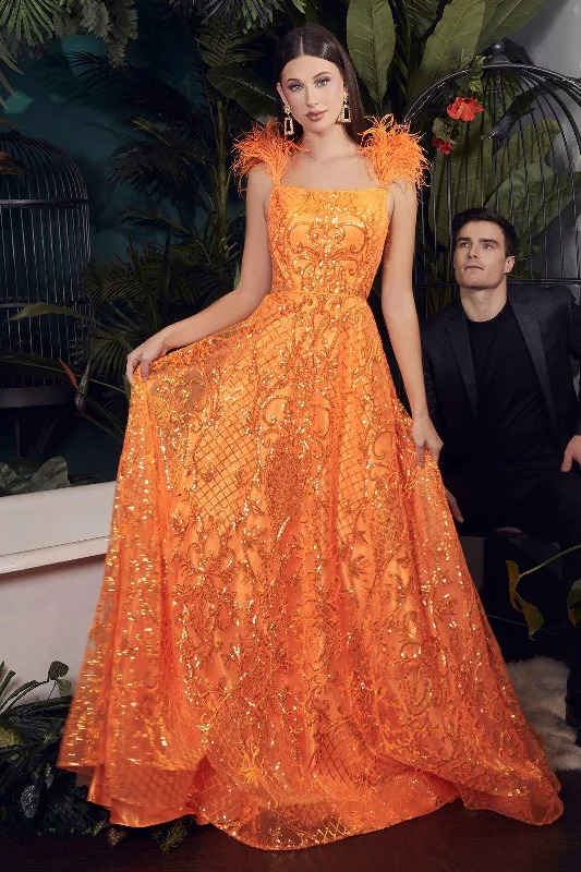 Women's Vacation Clothes Cinderella Divine KV1076 Long Orange Evening Gown