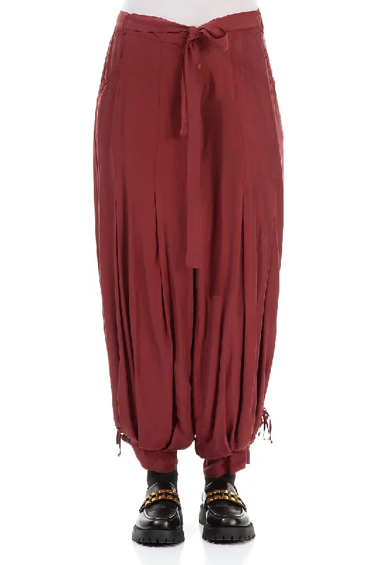 Women's Urban Clothing Loose Taper Burgundy Silk Bamboo Trousers