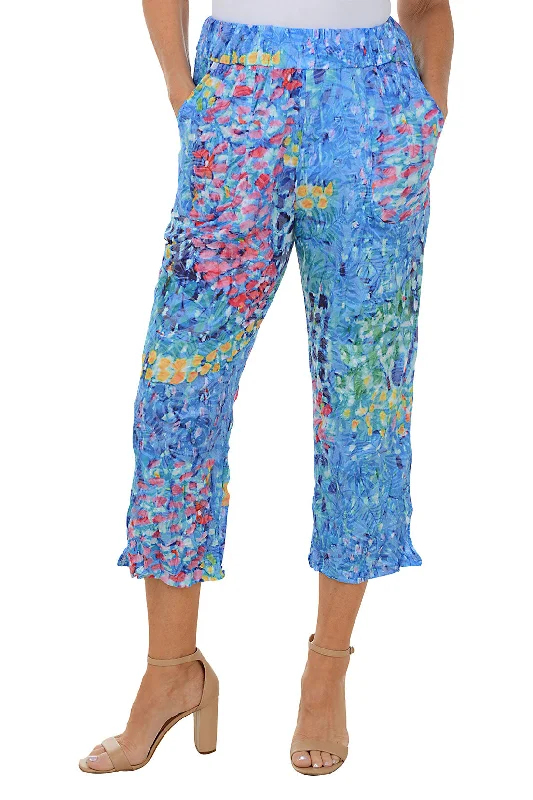 Stylish Women's Garments Watercolor Garden Crinkle Cropped Palazzo Pant