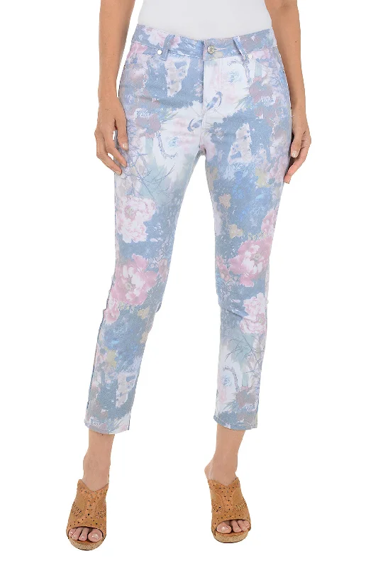 Luxury Women's Clothing Faded Floral Twill Crop Pant