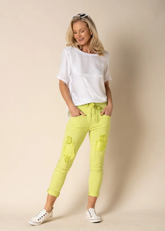 Women's Cozy Outfit For Lounging Yumi Pants in Lime Splice