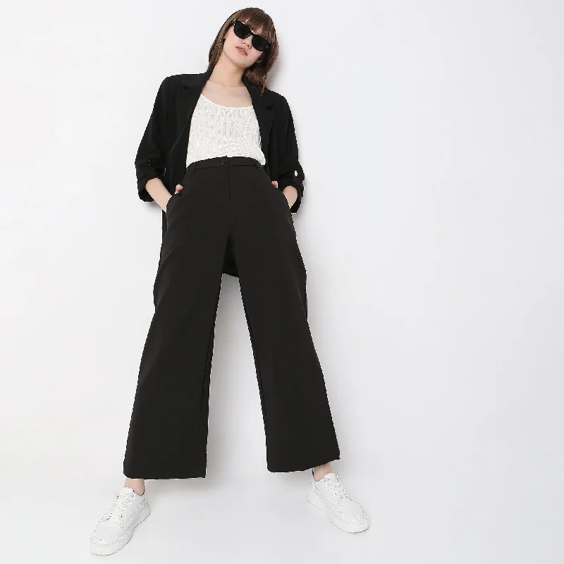 Women's Clothes Regular Fit Solid High Rise Trousers